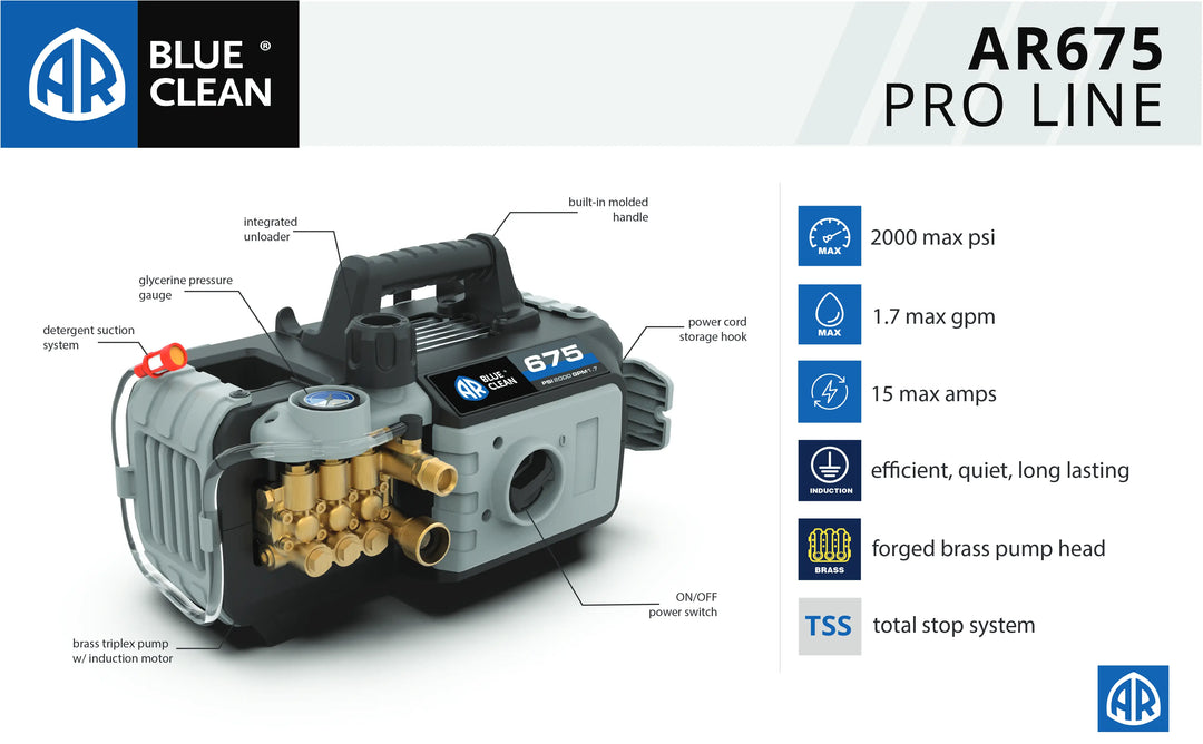 AR Blue Clean Pressure Washer AR675 GEN2 With Accessories - CARZILLA.CA