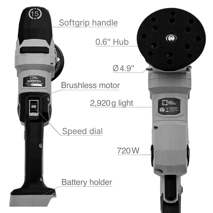 Liquid Elements A4500 Pro Cordless Polisher 5" 15mm - CARZILLA.CA