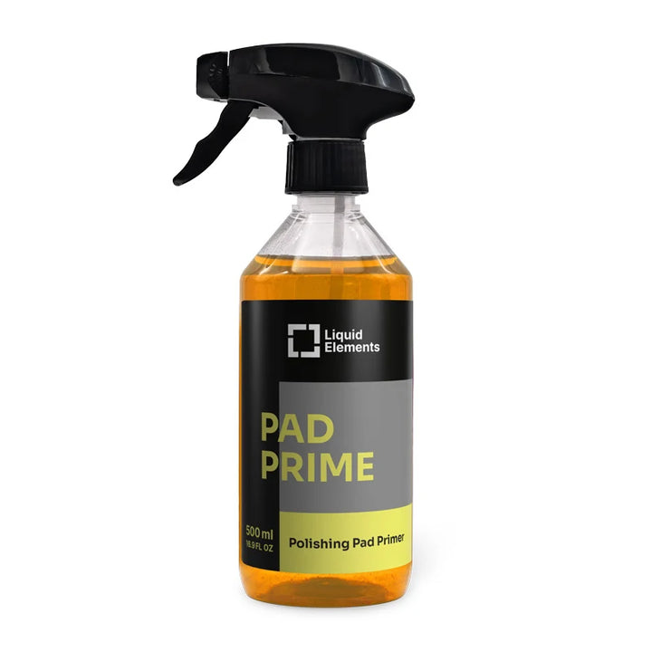Liquid Elements Pad Prime polishing pad primer in a 500ml trigger bottle on a white background