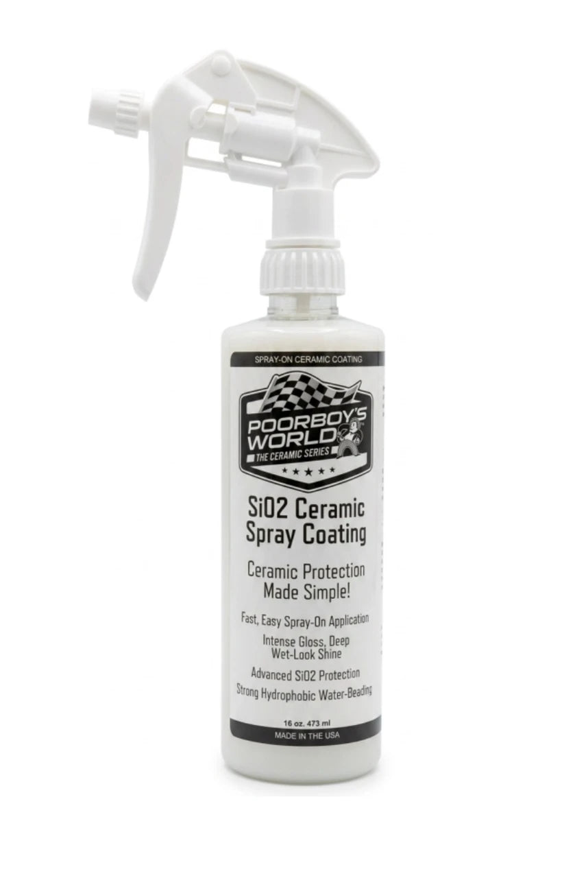 Poorboy's World SiO2 Ceramic Spray Coating 16oz bottle with sprayer on a white background