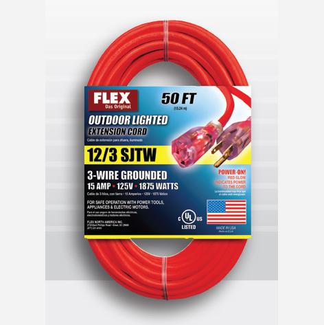 Flex 50 foot Heavy Duty Outdoors Extension Cord 988.100 12/3 SJTW - CARZILLA.CA