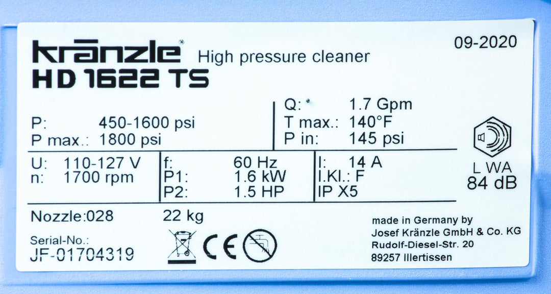 Kranzle 1622TS Pressure Washer Total Stop, Complete Shelf Wall Mount  Detailing Package